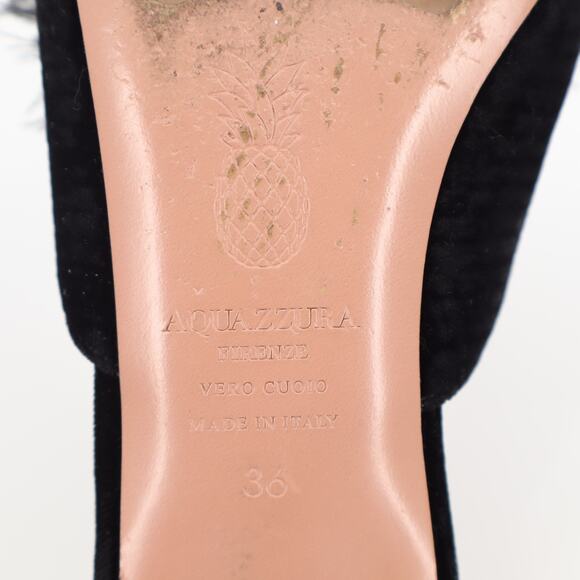 Aquazzura Woman's Boudior Feather Detail Slippers In Black Sz 36 - Picture 8 of 9